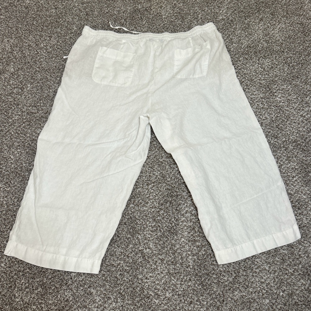 Talbots Womens Linen Pull On Pants Drawstring Plus Size 22 W White Wide Leg Crop - Picture 4 of 10